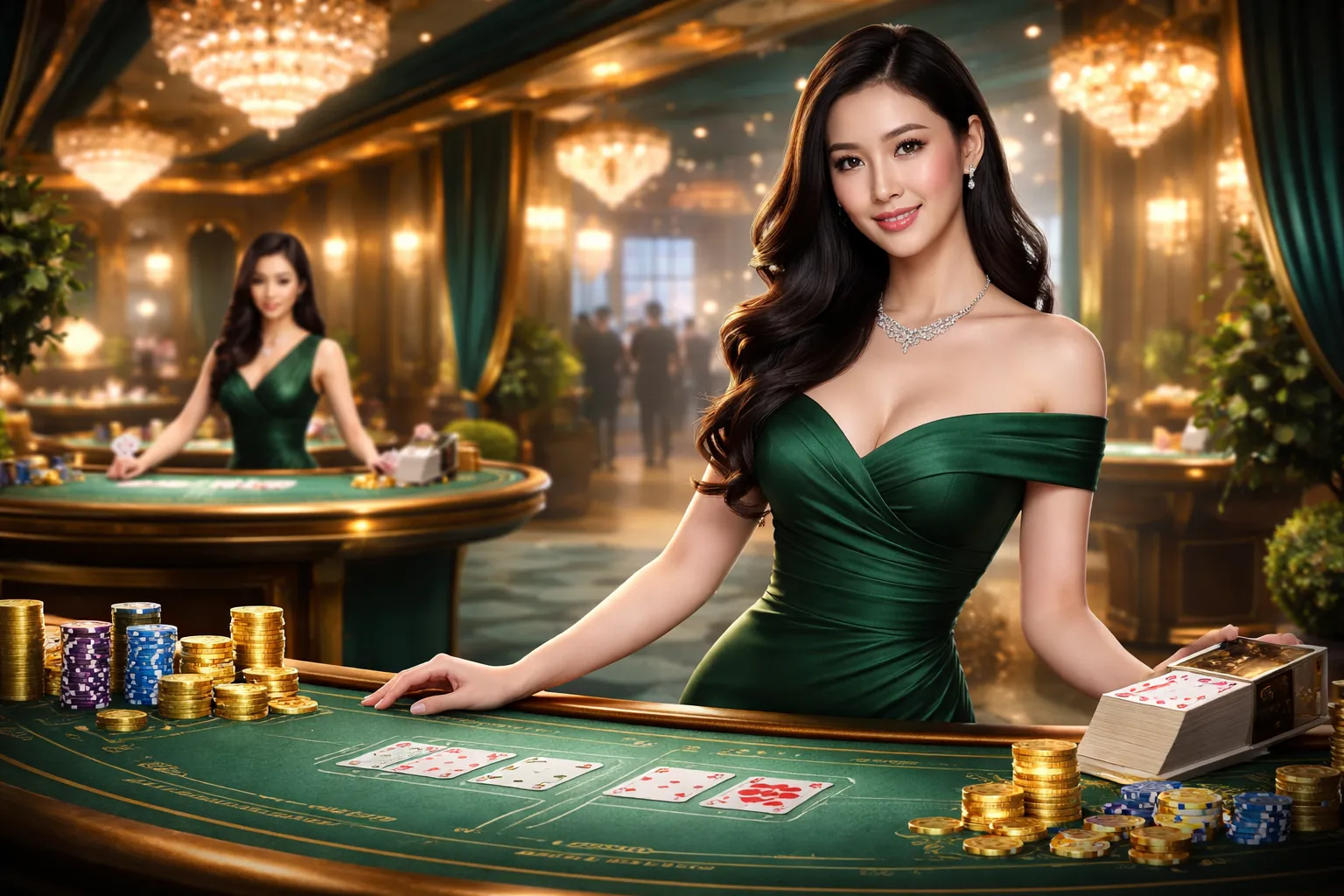 Hình ảnh đại diện 77win9 Live Casino với người chia bài thật và bàn chơi sôi động